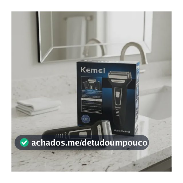 Aparador Barbeador Kemei KM-6558 Recarregável Sem Fio 3 em 1 Bivolt Preto