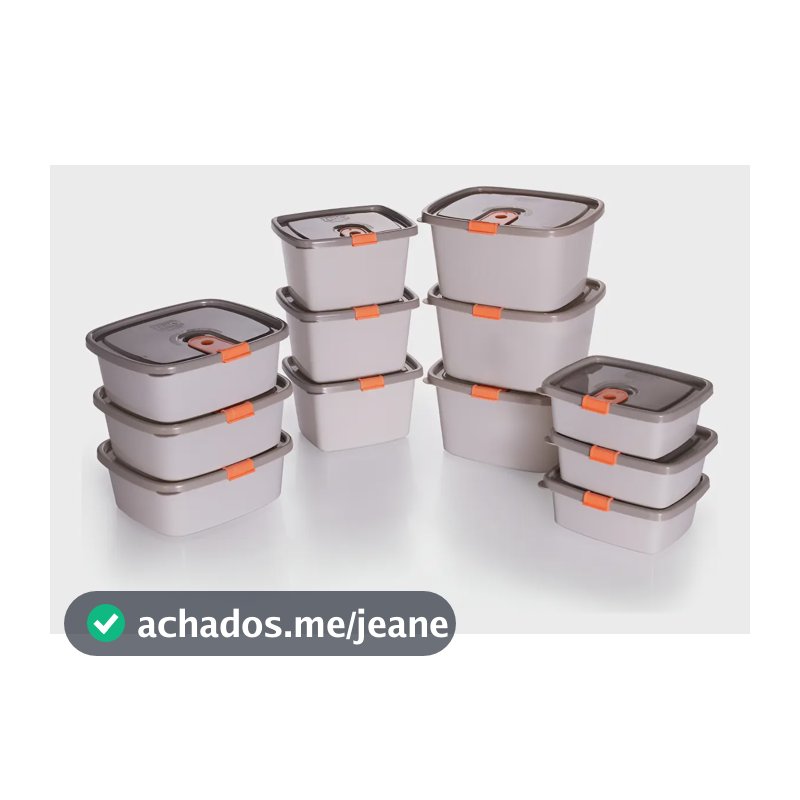 Kit Potes Plástico Retangular Plasútil com Tampa Fixa para Micro-ondas e Freezer – 12 Peças