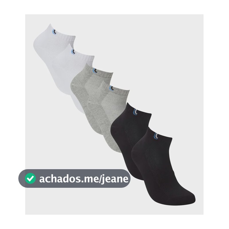 Kit 6 Pares De Meias Cano Curto Unissex Sport Lupo Branco / Cinza / Preto Liso 37-40