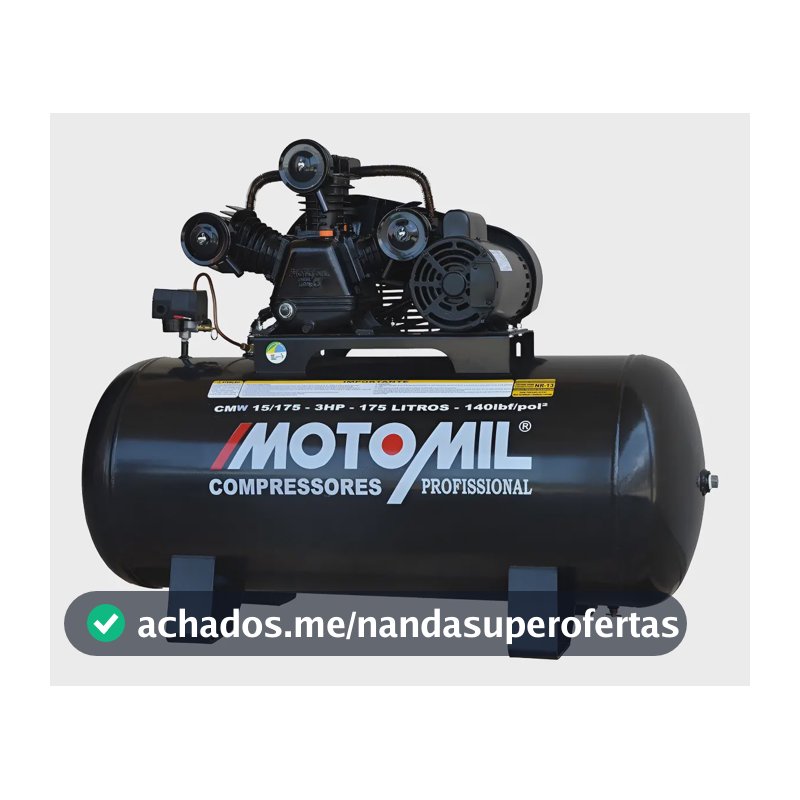 Compressor De Ar Profissional 15 Pés 3,0hp 175 Litros Bivolt Preto 127/220v 60 Hz Monofásica