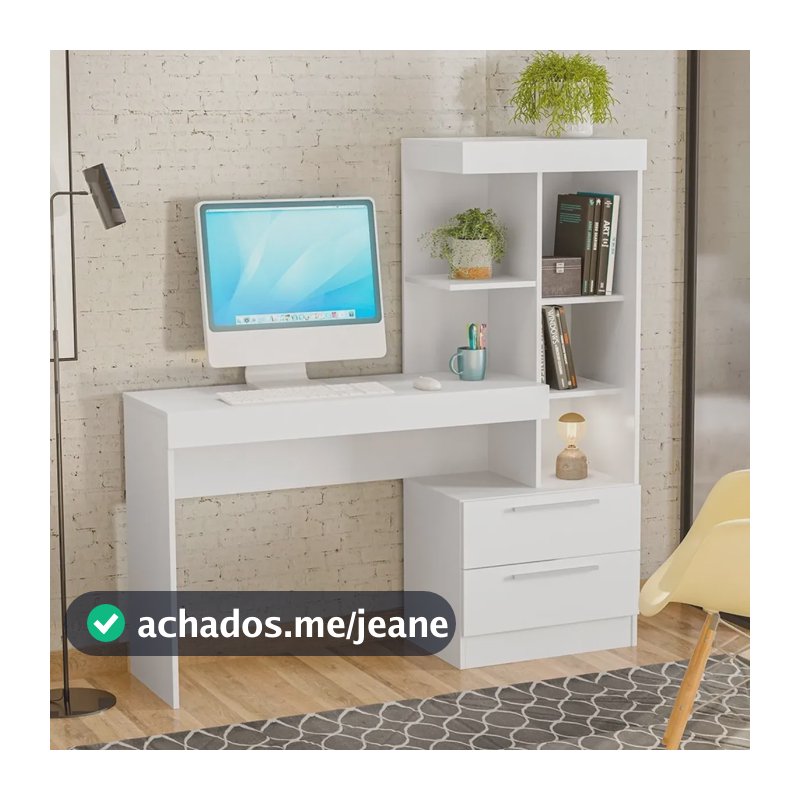 Escrivaninha Mesa Escritório Com Estante 2 Gavetas Ab Branco New/rosa