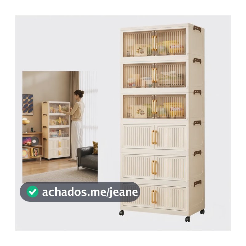 Armário Organizador 70cm Dobrável Multiuso Com Rodinhas Branco Marfim-6