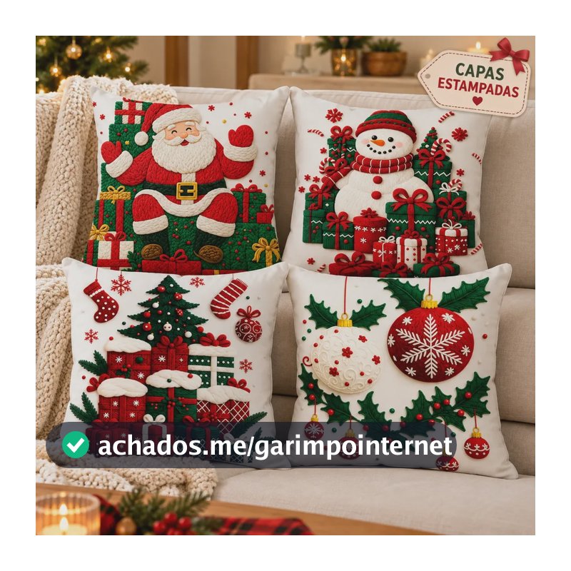 Kit 4 Capas De Almofadas Decorativas Natal Papai Noel 23 Multicolor Natal 23