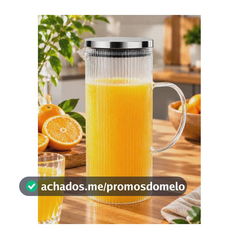 Jarra De Vidro Canelado Borossilicato Tampa em Aço Inox Suco Água Marine
