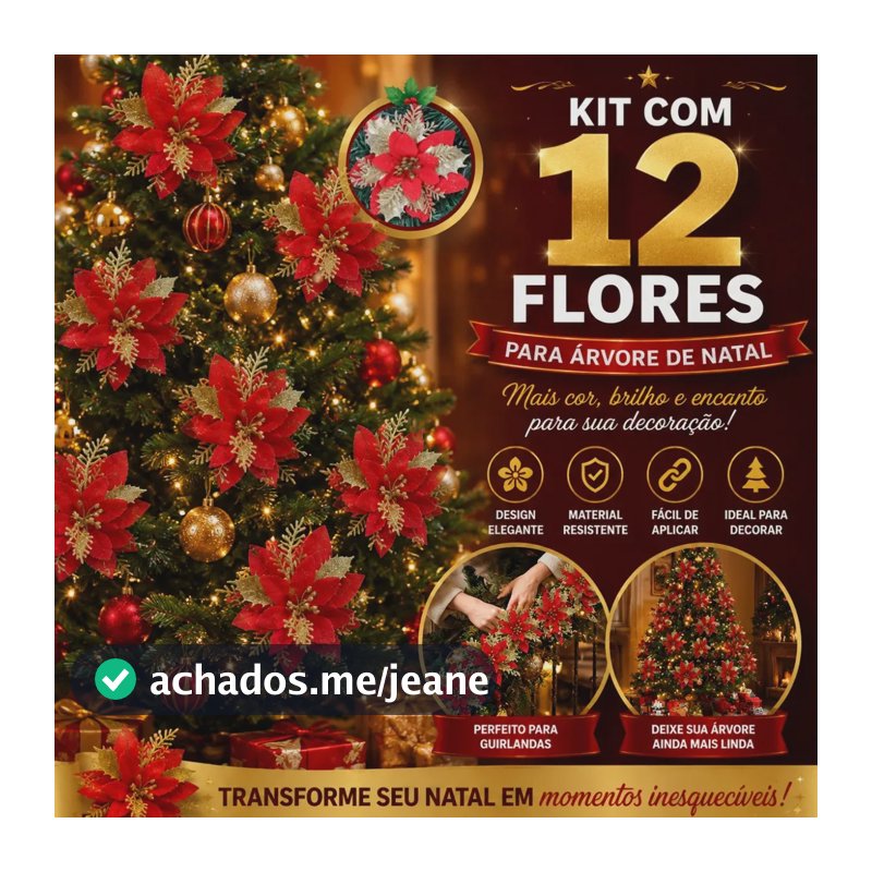 Kit 12 Flores De Natal Arvore Artificial Decoração Enfeites Brilhante E Luxuoso Sambalelê Artigos Para Festas E Descartáveis