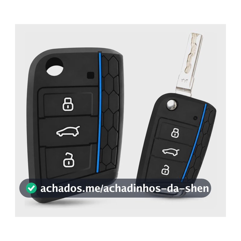 Capa Chave Canivete Vw Polo Virtus Jetta Nivus Golf Tiguan Preto/azul