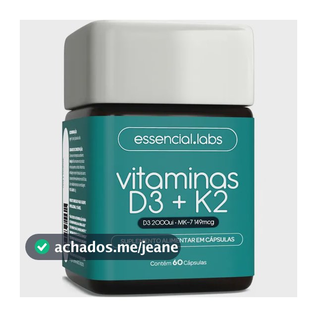 VITAMINA D3 + K2 Menaquinona-7 - Fórmula com Máxima Concentração e Biodisponibilidade - 60 Cápsulas