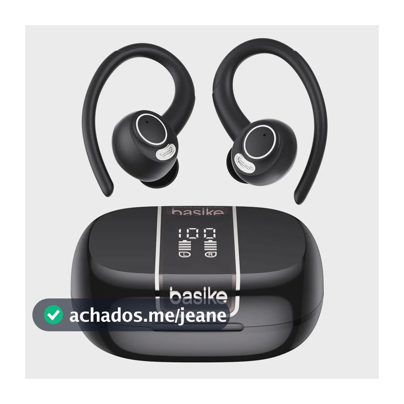 Fone de Ouvido Bluetooth Basike TWS Esportivo Com Cancelamento de Ruído e Gancho IPX4