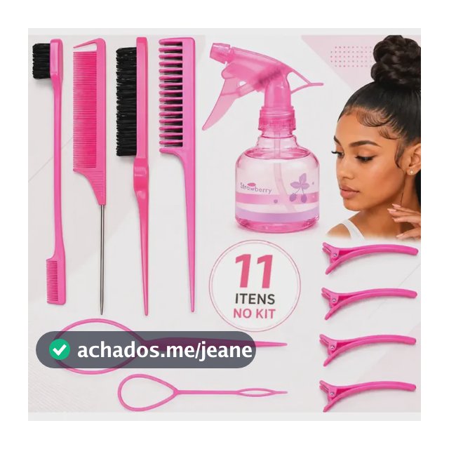 Kit Pente Borrifador Névoa Spray Escovinha Baby Hair Argola Cor Rosa Boa Dica