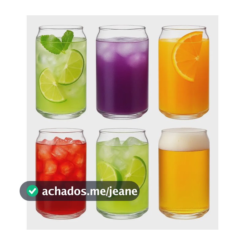 Jogo 6 Copos De Vidro Drink Agua Suco Copo Formato De Lata Transparente