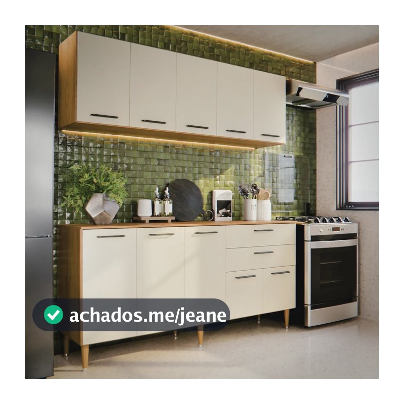 Armário De Cozinha Completo 140cm Aéreo E Balcão, 10 Portas E Gavetas, Funcional Para Cozinhas Ou Planejada Compacta Suspenso De Parede Off White Bela