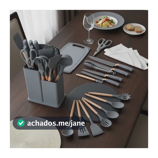 Kit 19 Peças Conjunto Talheres Utensílio Silicone Cozinha Co Cor preto verde rosa cinza