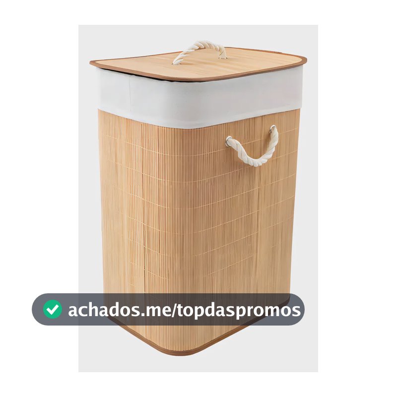 Cesto para Roupas Bambu Dobrável com Tampa Bege 60L Texfine