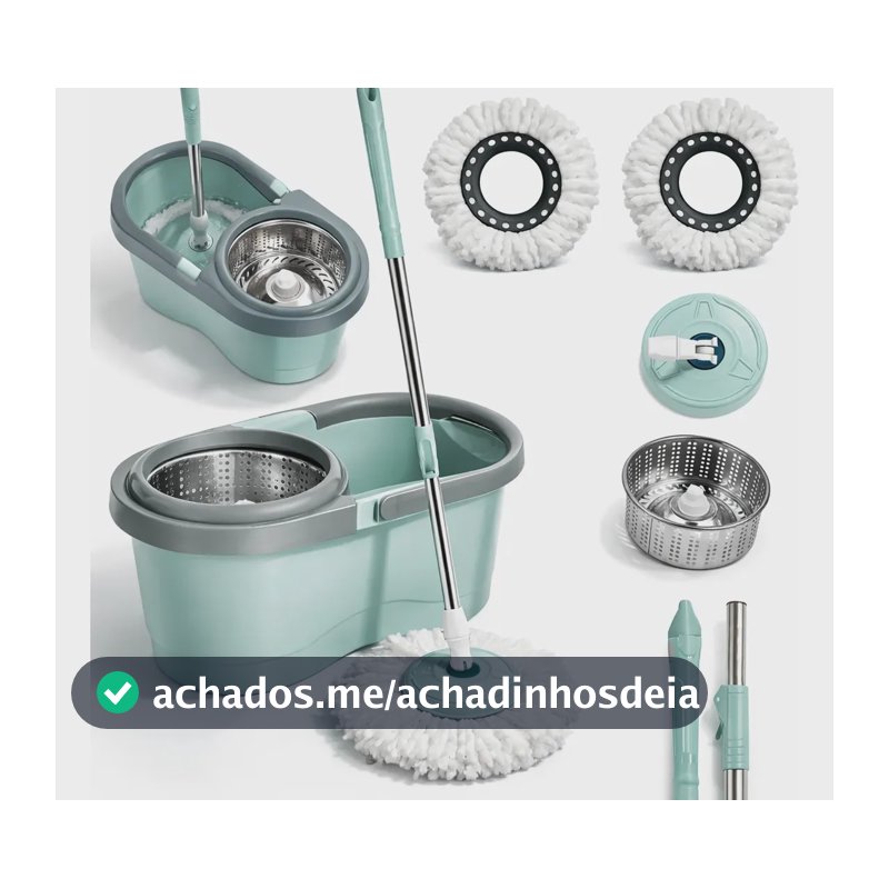 Mop Giratório 8l Rodinhas Esfregão 130cm Cesto Inox C/ Refil