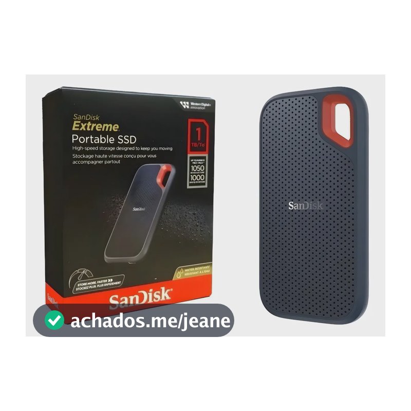 Ssd Externo Portátil 1tb Interface USB 3.1 Gen 2 Sandisk Extreme SDSSDE61-1T00-G25 Velocidade De Leitura Até 1050mb/s Preto