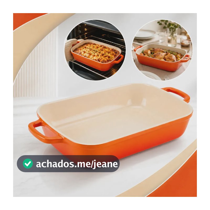 Travessa Retangular Nhame em Alumínio com Revestimento Cerâmico de 24 cm e 2L, Laranja