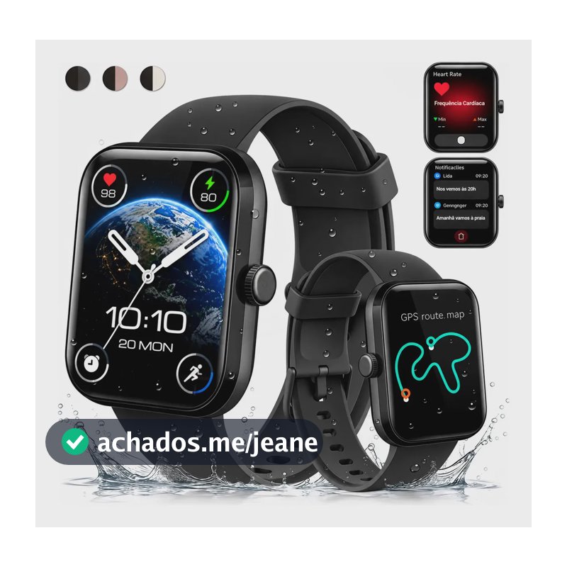 Relógio Inteligente Smartwatch Gps Autônomo Chamadas Bluetooth Novante Moda Digital Feminino Masculino Esportivo Preto... Smartwatch Moderno Com Gps Autônomo E Ip68 À Prova D'água