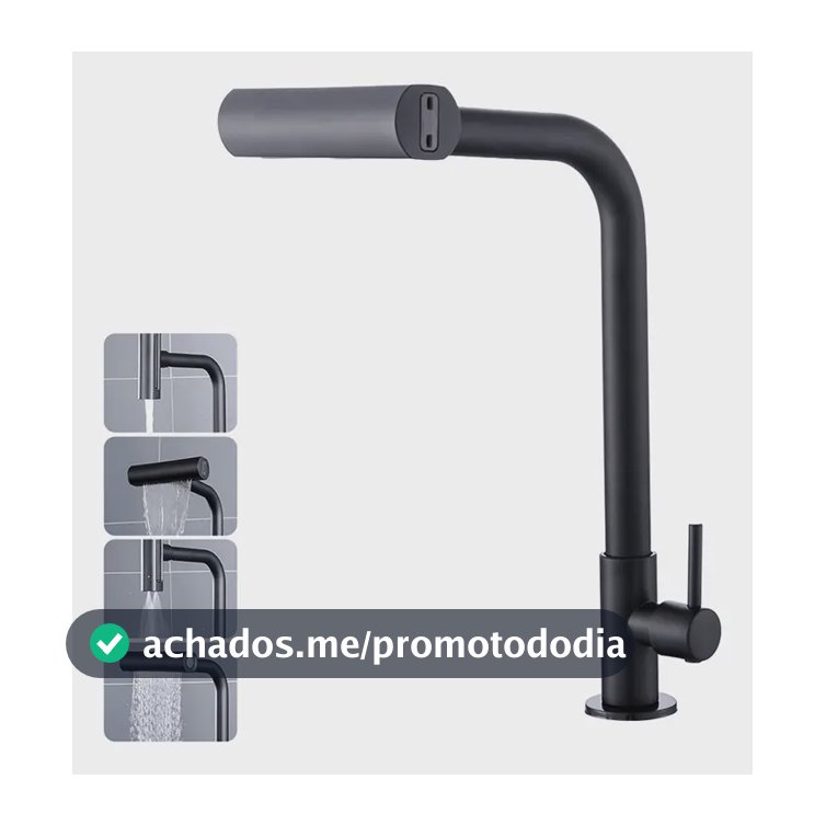 Torneira Cozinha Bancada Inox 304 Água Fria Bica Alta Gourmet 4 Modos De Água Estilo Cascata Torneira Pia Cozinha Moderna Flexível Cor Preto Premium Para Cuba Gourmet