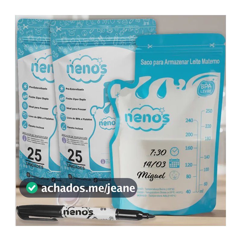 50 Sacos Para Armazenar Leite Materno De 250ml - Nenos