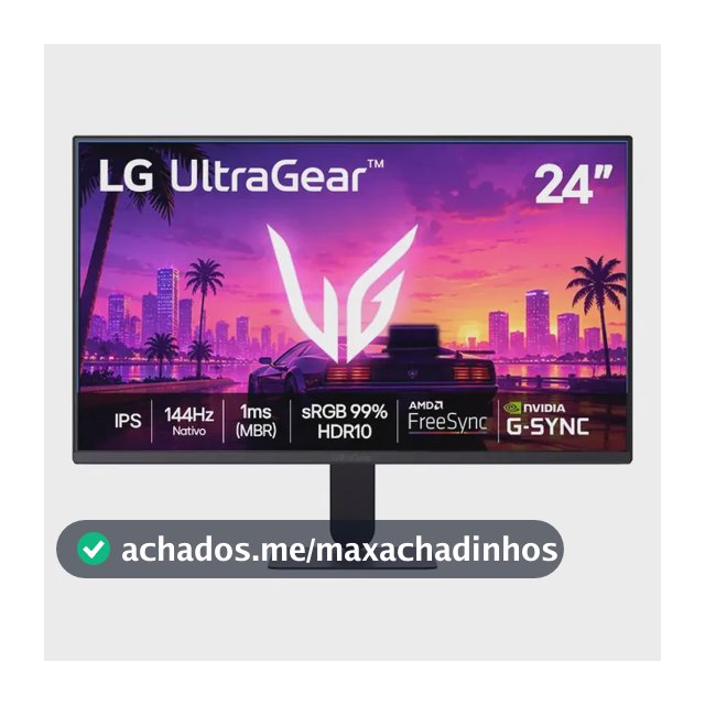 LG UltraGear Monitor Gamer 24" IPS 144Hz nativo, 1ms (MBR), Full HD (1920x1080), HDR10, NVIDIA G-SYNC, AMD FreeSync sRGB, Preto - 24G411B