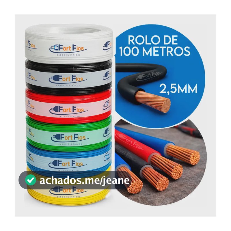 Fio Elétrico 2,5mm Preto Cabo Flexível Rolo Com 100m Metros 750v Antichamas