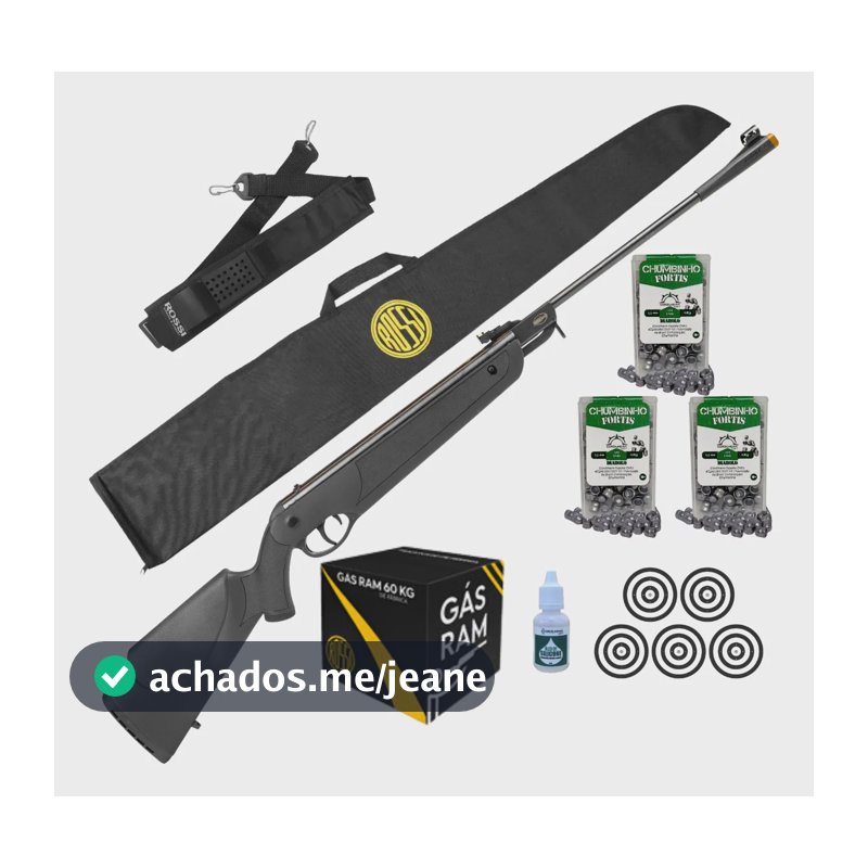 Carabina Rossi Dione 5g 5,5mm Gás Ram 60kg + Chumbo + Kit Preto 5.5 Mm