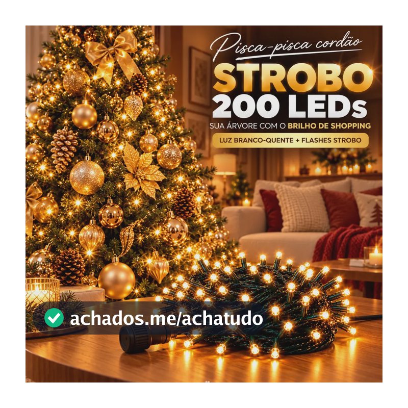 Cordão Strobo Pisca Pisca Natal Blindado 20m 200 Leds P/ Árvore Natal Decoração Shopping Prova D'água Ip44 Fio 1.8mm Lph 20 Metros Contínuos Conexão Macho Fêmea Branco Quente Strobo Quente 220
