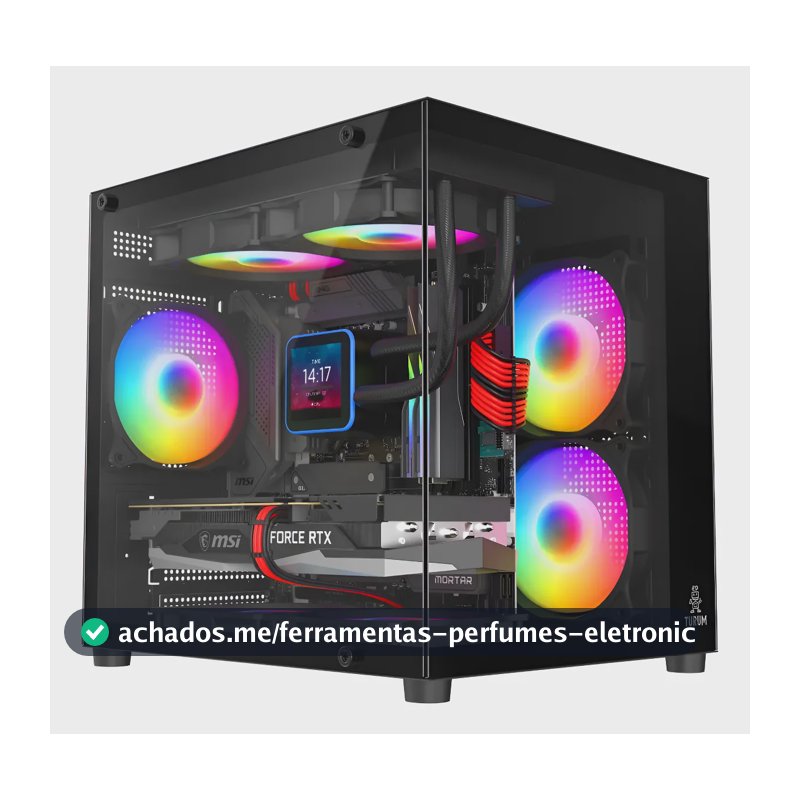 Gabinete Gamer Turum Aquário Panorâmico Com 3 Fans Rgb Preto