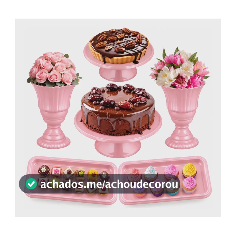 Kit Festa 6 Peças, Vaso + Boleira + Bandeja Decoração Doces