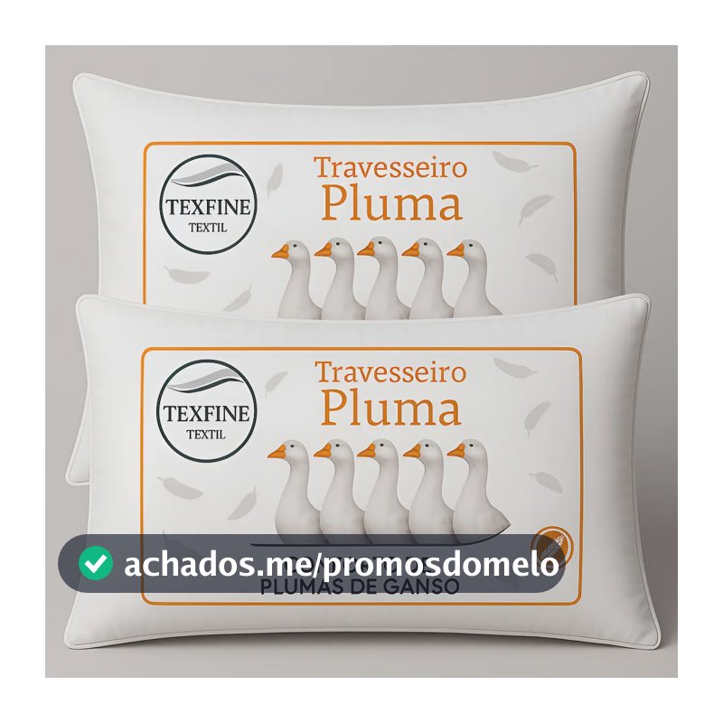 Kit 2 Travesseiro Pena Pluma De Ganso Sintetica Siliconada Lavavel Toque Macio 70x50cm Branco