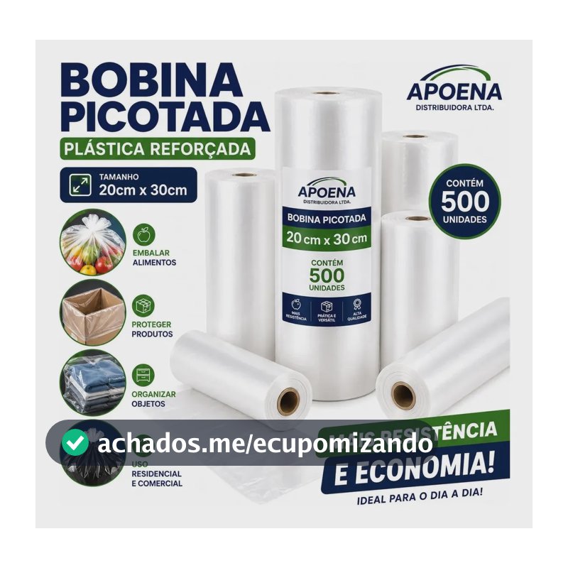Bobina Picotada Saco Plástico 500 Sacos 20x30 Transp Freezer
