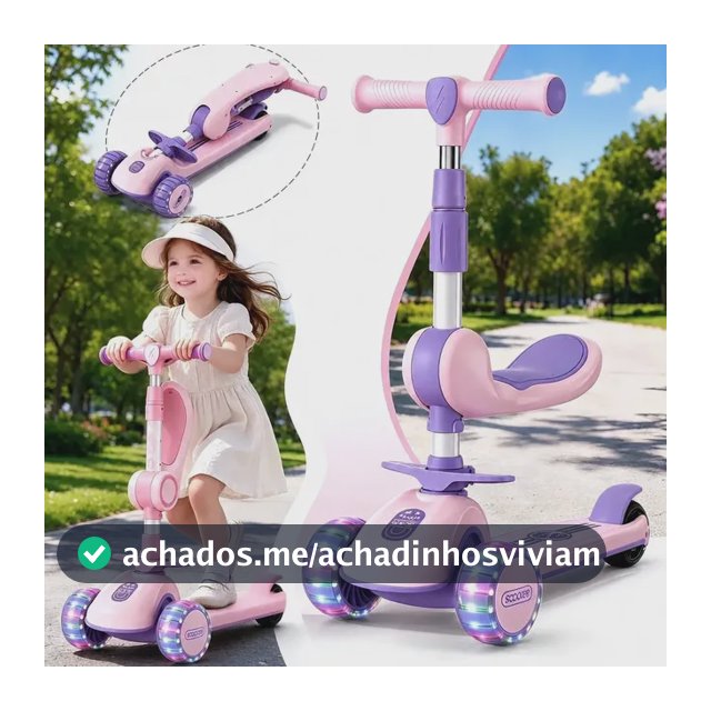 Patinete Infantil 3 Rodas Com Luz Led E Assento Removível