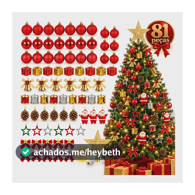 Kit 81 Enfeite Pendente Natal Decoração Árvore Natalina Luxo Bolinhas Vermelhas
