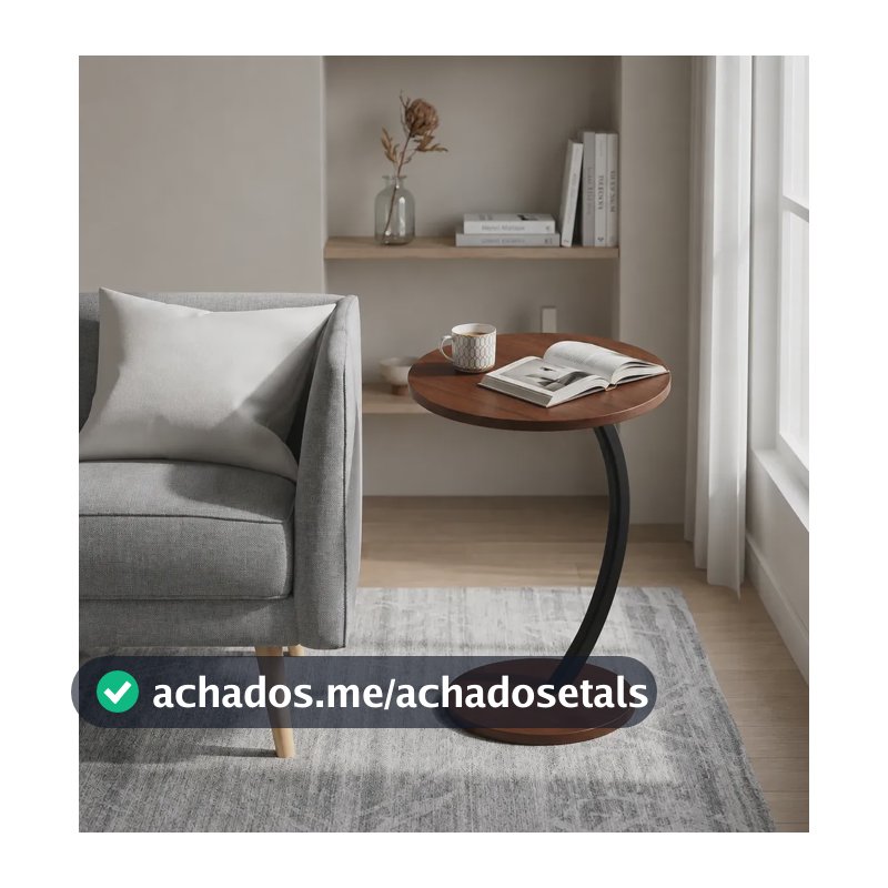 Mesa Lateral Redonda Apoio Sofa Notebook Mdf Decorativa Marrom