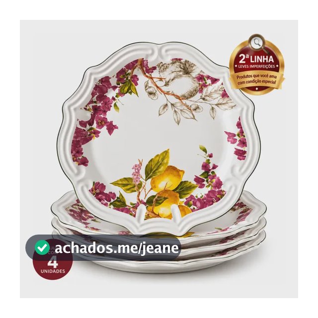 Kit 4 Pratos Raso Jantar Ceramica Imperial Limão Rosa Scalla Branco Imperial Limão Amarelo E Rosa