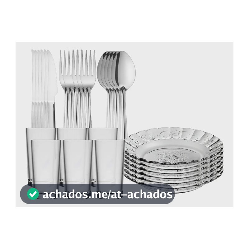 Aparelho De Jantar 30 Peças - Pratos + Copos + Talheres Inox