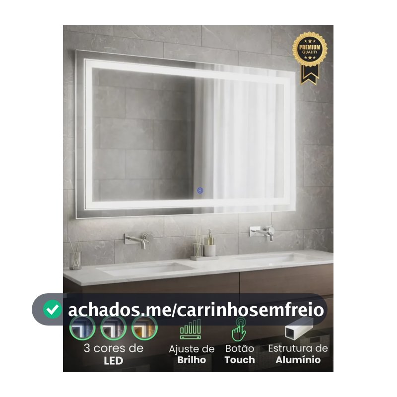Espelho Com Led Touch 120 X 80cm Parede 3 Cores Maquiagem Banheiro Aluminio