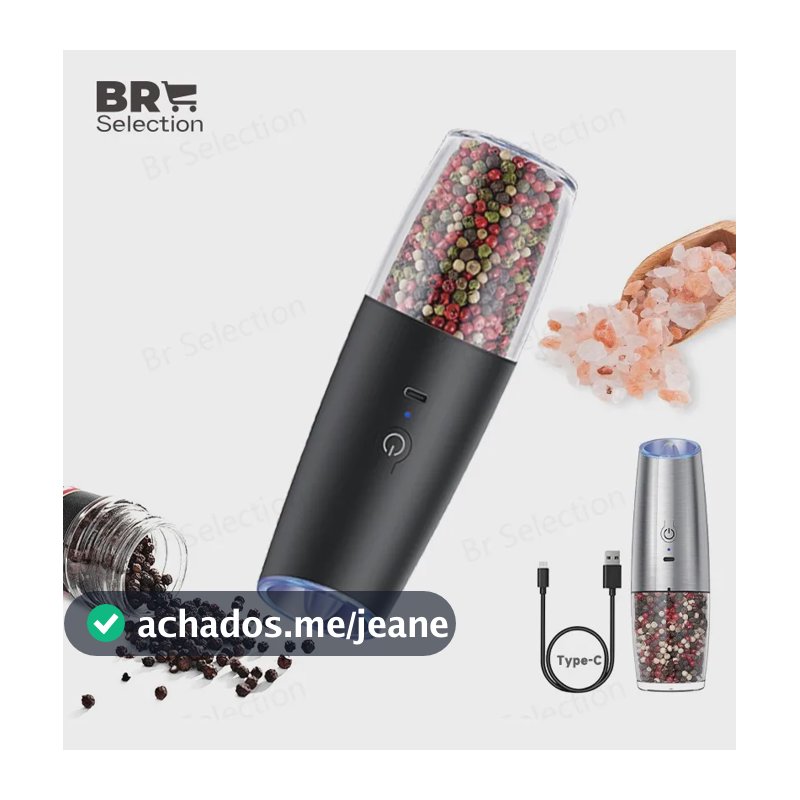 Br Selection® Elétrico Moedor Pimenta Recarregável Saleiro E Temperos Moedor Preto