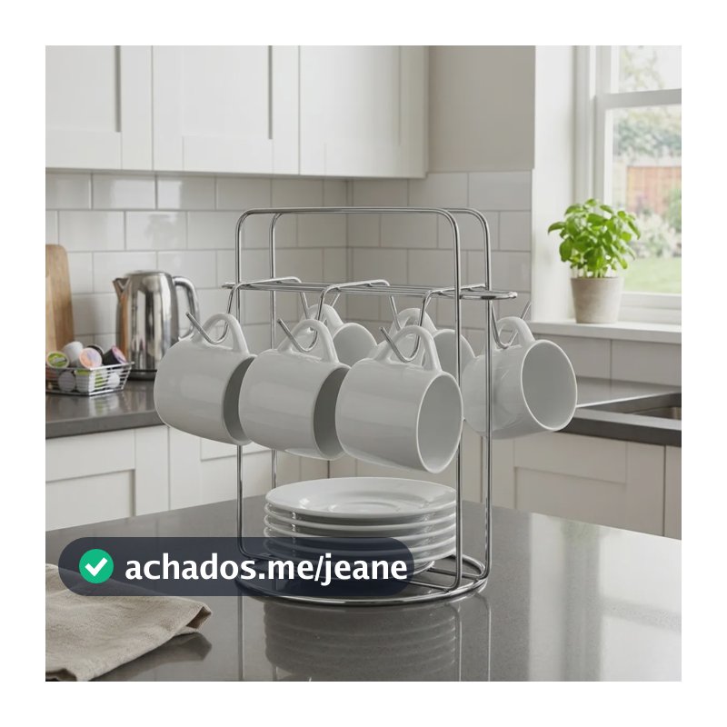 Suporte Organizador Para Xícaras E Pires De Café E Chá Cromado Quadrado