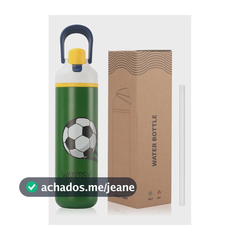 Garrafa Térmica Infantil 24oz/720ml Com Canudo Futebol Verde