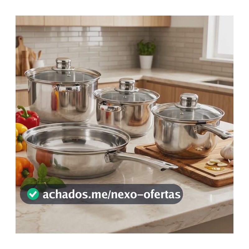 Jogo De Panelas Inox 7 Peças Tampa Vidro 4 Panelas Prateado