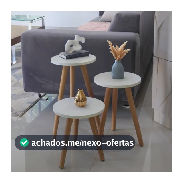 Kit Trio De Mesas Lateral Redonda Sala Pe Palito Retro