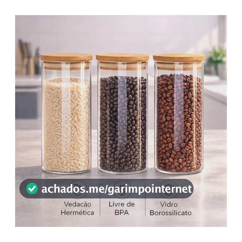 Kit 3 Potes De Vidro Herméticos Com Tampa De Bambu De 1 L Para Mantimentos Alimentos Grãos Café Massas Cereais Cozinha Com Vedação Hermética Vidro Borossilicato Bpa Free Transparente