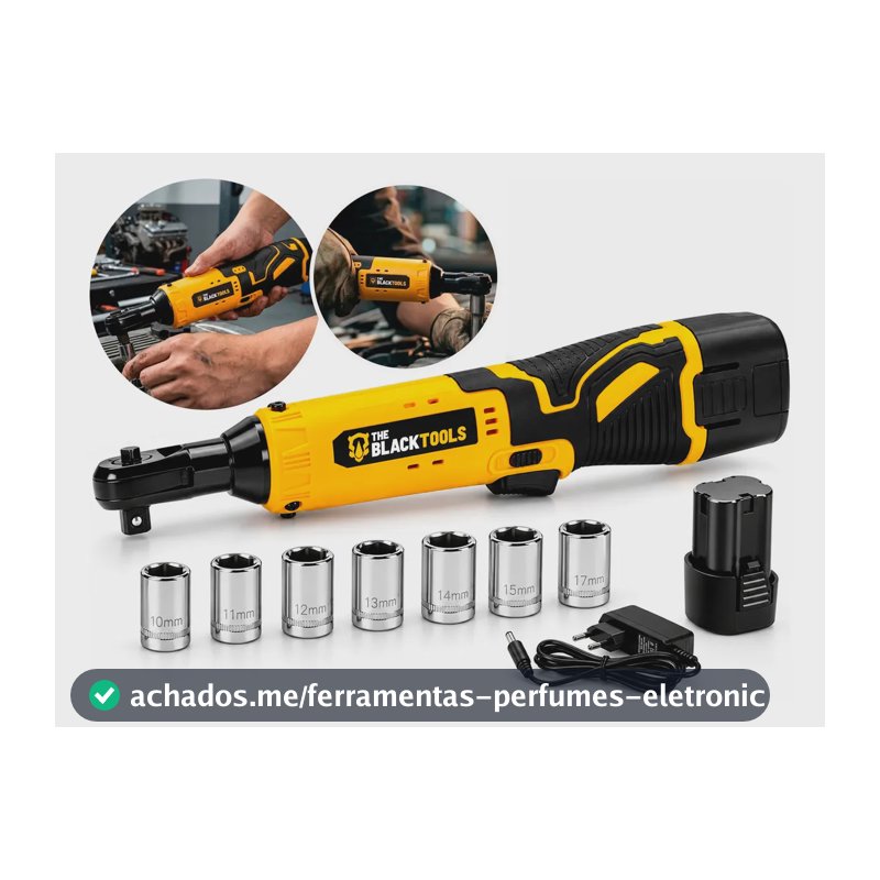 Chave De Catraca Elétrica A Bateria 12V 3/8 Polegadas 45Nm 300Rpm Com Carregador Bivolt BCC120 The Black Tools