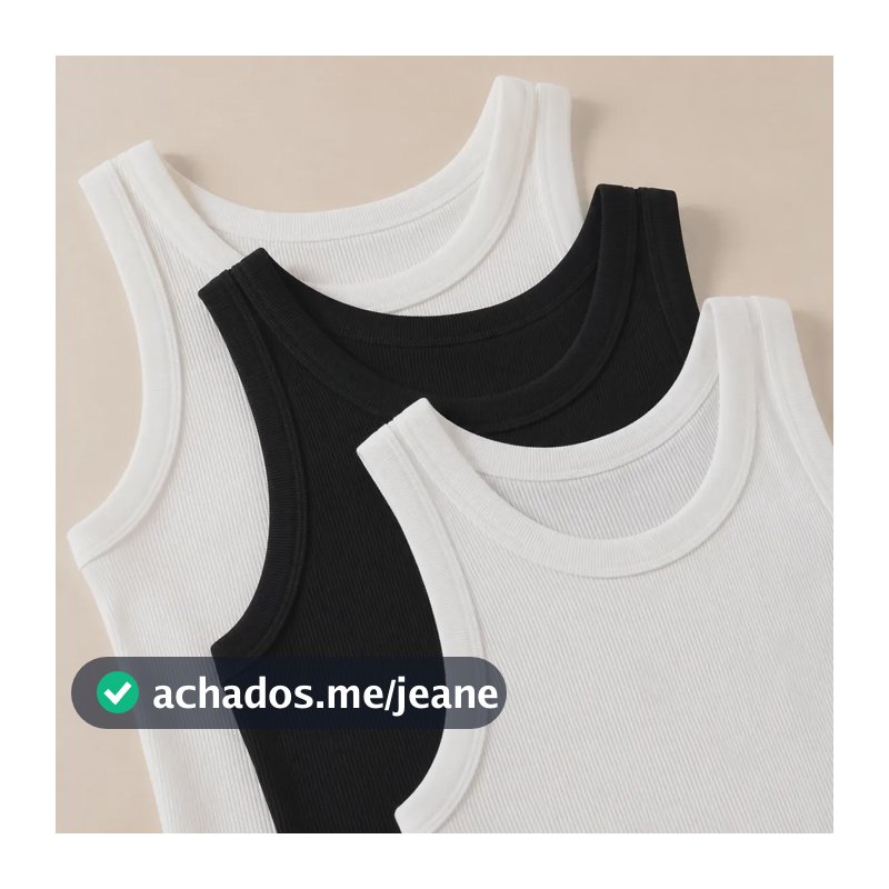 Kit 3 Blusas Femininas Regata Ribana Premium Canelada 2-branca-1-preto G Liso