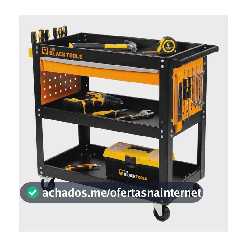Carrinho Ferramentas Para 400kg Oficina Mecânico Organizador Preto/laranja The Black Tools