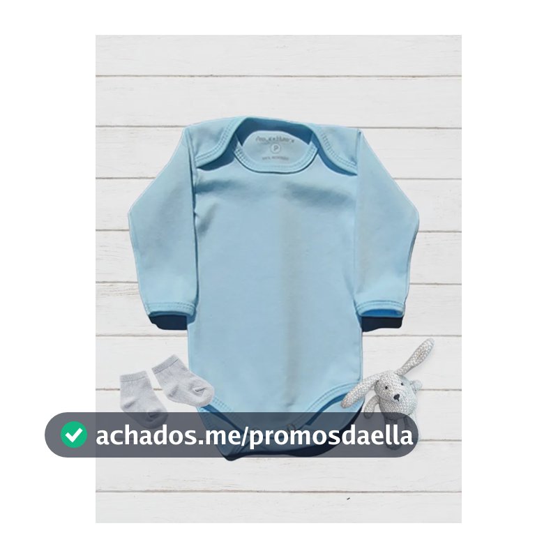 Body Bebê 100% Algodão Manga Longa - Azul Bebê Tamanho M