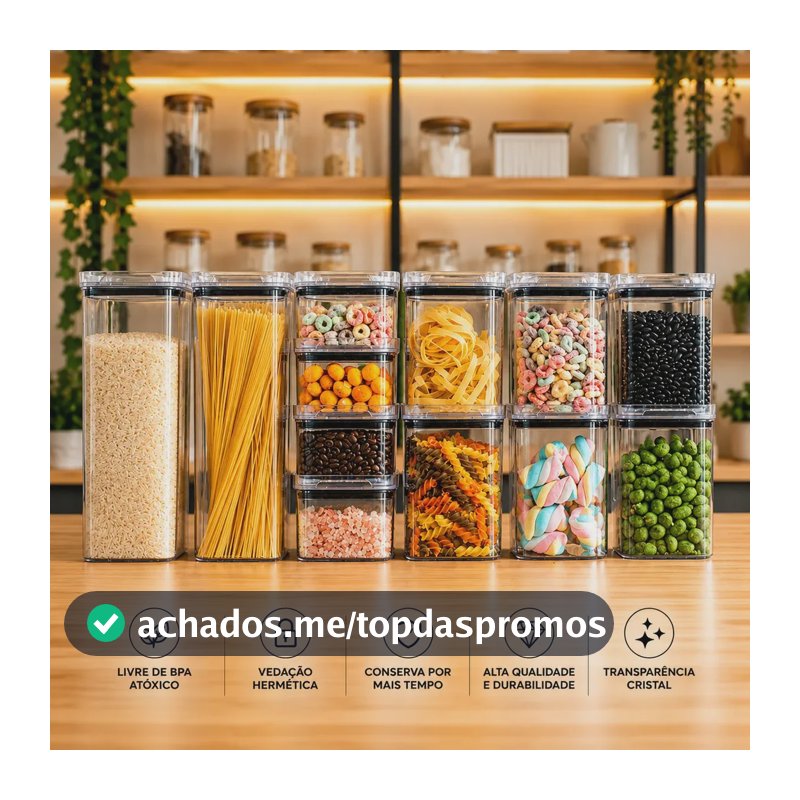 Kit Potes Porta Mantimento Hermético Quadrado Cozinha 12 Uni