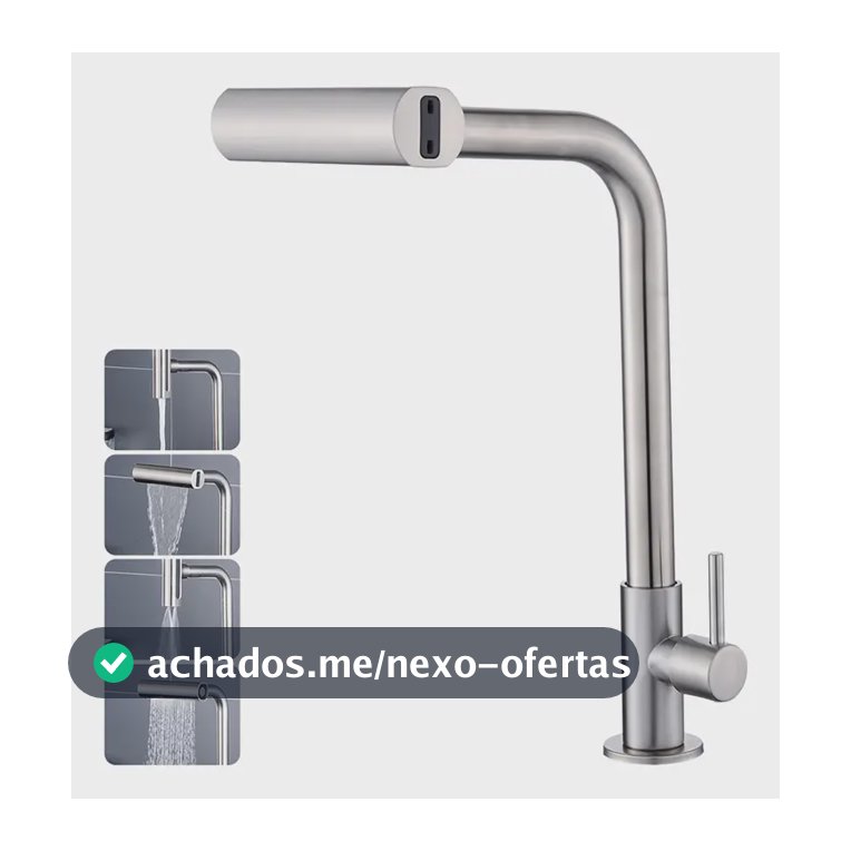 Torneira Cozinha Bancada Inox 304 Água Fria Bica Alta Gourmet 4 Modos De Água Estilo Cascata Torneira Pia Cozinha Moderna, Torneira Flexivel, Torneira De Cozinha Premium Para Cuba