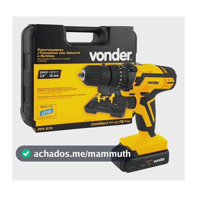 Parafusadeira/furadeira de Impacto a Bateria 12V Pfv 074 Vonder 50 Hz/60 Hz